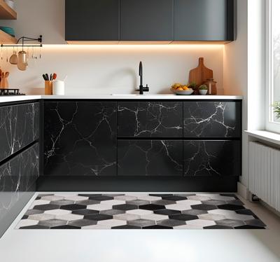 Grijze zeshoeken vinyl vloerkleed keuken