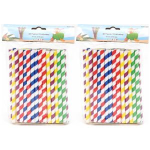 Drinkrietjes - papier - set 100x - multicolor kleuren - 15 cm - verjaardag/feestje