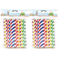 Drinkrietjes - papier - set 100x - multicolor kleuren - 15 cm - verjaardag/feestje - thumbnail