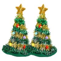 Kerstboom hoeden/mutsen - 2x st - 43 cm - groen - volwassenen - kersthoed/muts - thumbnail