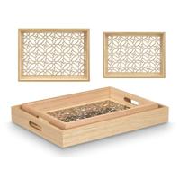 Set van trays Gift Decor Bruin Transparant Hout Glas Bloem 2 Onderdelen