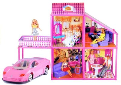 Viking Choice Poppenhuis grote villa voor poppen 76 cm met roze sportauto & accessoires Viking Choice Poppenhuis grote villa voor poppen 76 cm met roze sportauto & accessoires