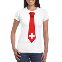 Shirt met Zwitserland stropdas wit dames 2XL  - - thumbnail