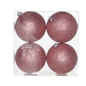 4x Kerstballen - kunststof - glitter - roze - 10 cm