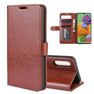Voor Galaxy A90 5G R64 textuur één fold horizontale Flip lederen draagtas met houder & kaartsleuven & portemonnee (bruin)