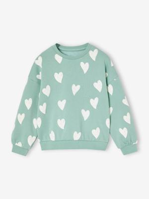 Decoratieve meisjessweater met hartjes of stippen groengrijs