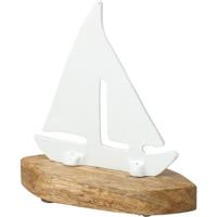 Home & Styling Zeilboot metaal op houten voet 15x5x17cm