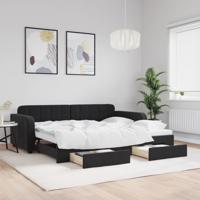 Slaapbank met onderschuifbed en lades 90x190 cm fluweel zwart