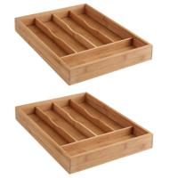 Set van 2x stuks secret de gourmet bestekbak - keuken organizer - 5-vaks - bamboe hout - 34 x 25 cm Set van 2x stuks secret de gourmet bestekbak - keuken organizer - 5-vaks - bamboe hout - 34 x 25 cm