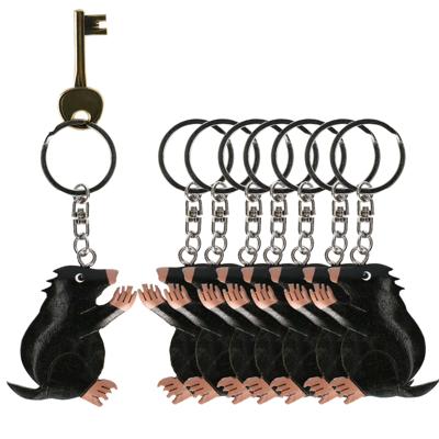 10x Houten mollen sleutelhangers