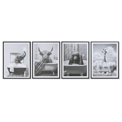 Schilderij Home ESPRIT Wit Zwart Dier Vintage 45 x 2,2 x 60 cm (4 Stuks)