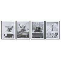Schilderij Home ESPRIT Wit Zwart Dier Vintage 45 x 2,2 x 60 cm (4 Stuks)