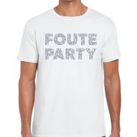 Foute party zilveren glitter tekst t-shirt wit heren - thumbnail