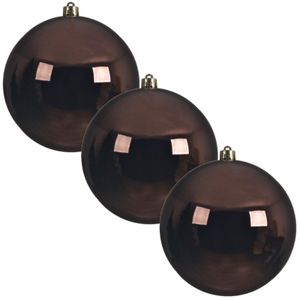 3x Grote donkerbruine kerstballen van 20 cm glans van kunststof