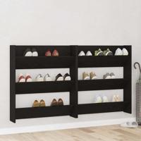 Wand Schoenenkasten met plank 2 pcs Zwart eiken Bewerkt hout