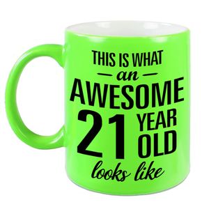 Fluor groene awesome 21 year cadeau mok / verjaardag beker 330 ml   -