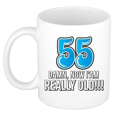 Verjaardag cadeau mok 55 jaar - nu ben ik echt oud! - blauw - 300 ml - keramiek Verjaardag cadeau mok 55 jaar - nu ben ik echt oud! - blauw - 300 ml - keramiek