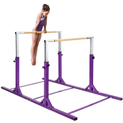 Parallel Gymnastiekrek Dubbele Horizontale Rekstok in Breedte Verstelbaar Hoogte 11 Niveaus Trainingsrek voor 6 tot 12 Jaar Paars