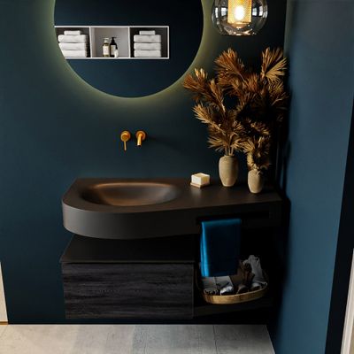 MONDIAZ RIVA 100cm badmeubel onderkast / planchet kleur Antracite met 1 lade. Wastafel DULCET links 0 kraangaten kleur Urban.