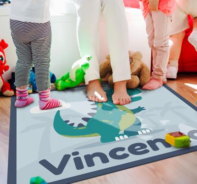 Vinyl vloerkleed groene dinosaurus met naam