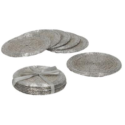 Gerimport Onderzetters - 12x stuks - kunststof - zilver - 10 cm - voor glazen