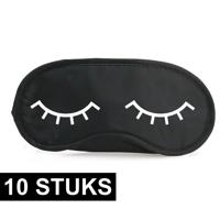 Slaapmasker - 10x - met slapende oogjes - zwart/wit - one size - slaapmaskertje / oogmasker - thumbnail