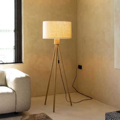 Zuiver Vloerlamp 'Fan Bamboo' Bamboe en linnen, 155cm