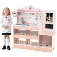 Ziekenhuis Speelgoed met Medische Apparatuur & 24 Accessoires Houten Dokter Speelset Roze