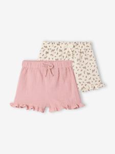 Set van 2 geboorteshorts 1 effen + 1 bedrukt rozen