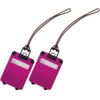 Kofferlabel - Pakket van 4x stuks - 9,5 cm - Reiskoffer reisaccessoires - roze - beschrijfbaar
