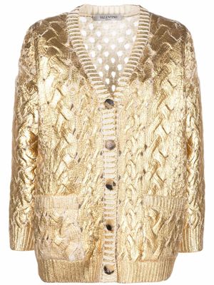 Valentino Garavani cardigan métallisé à col v - Or