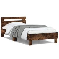 Bedframe met hoofdeinde bewerkt hout gerookt eiken 100x200 cm