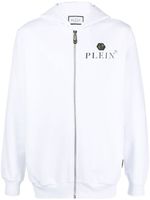 Philipp Plein hoodie zippé à plaque logo - Blanc - thumbnail