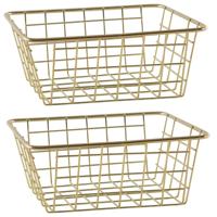 Svenska Living Draadmand - Set van 4x stuks - goudkleurig - 20 x 15 x 8 cm - opbergmand