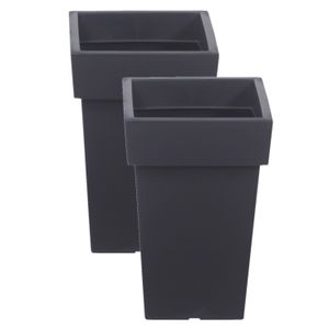 2x stuks hoge kunststof plantenpot/bloempot Square 19 cm/hoogte 29 cm antraciet grijs