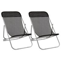 The Living Store Opvouwbare strandstoelen - Set van 2 - Zwart - 3 standen verstelbaar - Duurzaam materiaal - Stabiel - thumbnail