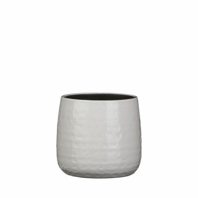 Plantenpot/bloempot keramiek warm wit relief patroon - D15 en H13 cm
