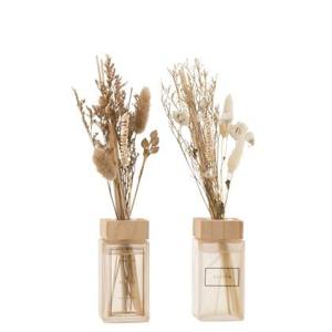 J-Line Geurolie + bloemen - glas - naturel - 2x