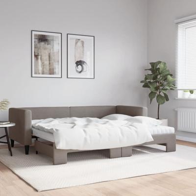 Slaapbank met onderschuifbed en matrassen 80x200 cm stof taupe
