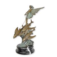 A BRONZE SCULPTURE O AN FAIRY TAMING SOME FISH A BRONZE SCULPTURE O AN FAIRY TAMING SOME FISH