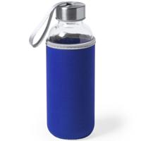 Waterfles/drinkfles Bidon - met softshell bescherm hoes - blauw - glas - 420 ml - Sportfles