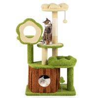Schattige Kattenboom voor Volwassen Katten Meerlaagse Kattentoren met Boomstam-condo Groen