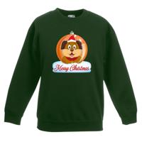 Kersttrui sweater - voor kinderen - Merry Christmas hond kerstbal - groen - Kerstkleding