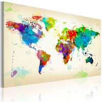 Schilderij - Wereldkaart - Kleuren van de Wereld, Multi-gekleurd, wanddecoratie , premium print op canvas - thumbnail
