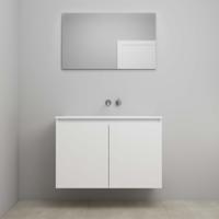 On-Line Badkamermeubelset - 100 cm - Bouwpakket - Greeploos 2 Deuren - Acryl Wastafel - zonder Kraangat - Spiegel - Hoogglans Wit