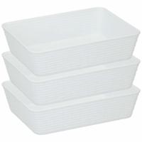 Edco Opbergmandjes - 3x - kunststof - wit - 25 x 19 x 6 cm - mandje - rechthoekig