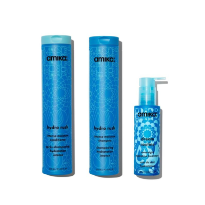 amika Hydro Rush Intense Hydrations Set, Shampoo, Conditioner, Overnight Treatment