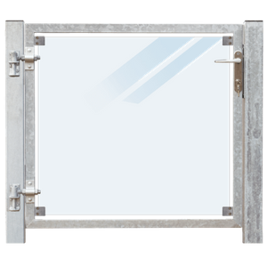 Glazen Tuinpoort Gehard Gelaagd Mat Glas 99 x 91 CM + 16 CM Stalen Palen Voor In Beton - Links Opgehangen