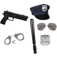 Carnaval verkleed set XL - politie agent - pet/knuppel/badge/pistool/zonnebril/handboeien - thumbnail