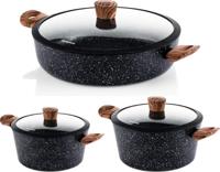 Westinghouse Pannenset Marble Wood - Braadpan ø 24, 28 cm & hapjespan ø 32 cm - inductie en alle andere warmtebronnen - 3 Delig